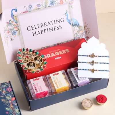 FlowerAura Rakhi Joy Dragees, Rakhi Set, and Om Thal - Complete Celebration