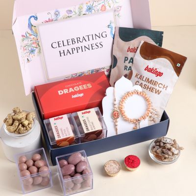 FlowerAura Bhaiya and Bhabhi Floral Enamel Rakhi Gift Set