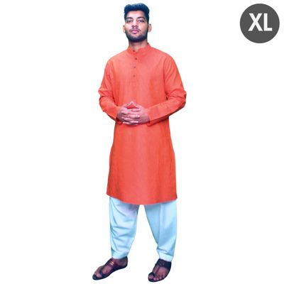 EQL Men's Cotton Linen Button Placket Long Kurta for Men | Red - XL