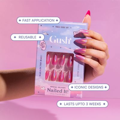 Gush Beauty Nailed It | Reusable Luxury Press On Nails | Long Coffin Brown | Mehr | Nude & White