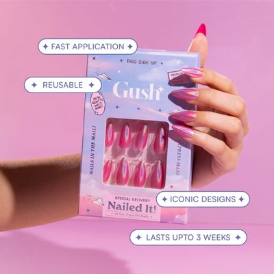 Gush Beauty Nailed It | Reusable Luxury Press On Nails | Medium Almond | Fine French | White
