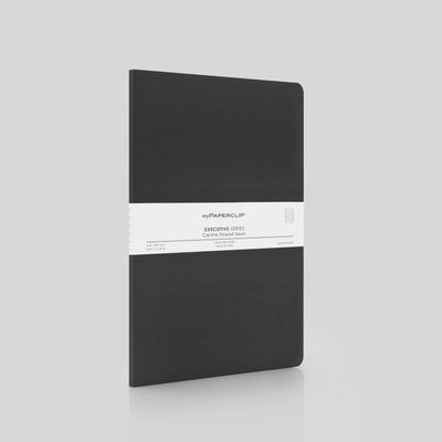 Centre Stitch Notebook | A4 Size | Black | 160 Ruled Pages | Natural Shade