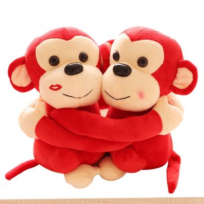 Babique Monkey's Cuddly Couple Soft Toys Plush Stuffed Teddy Bear for Kids Birthday Gift (Red)