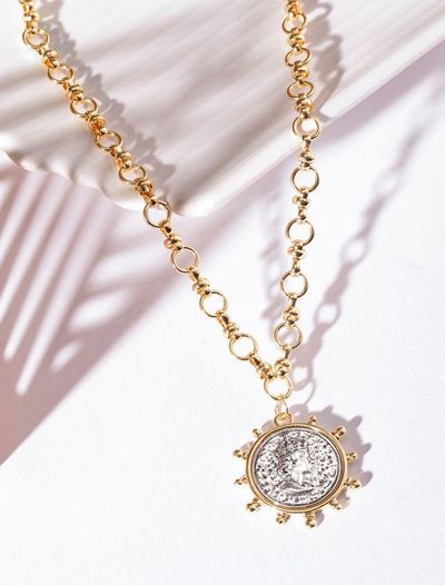 Rubans Voguish 22K Gold plated Link Chain Sunburst Charm Statement copper necklace