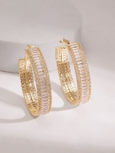 Rubans Women's Gold Plated Crystal And Zirconia Stone Studded Hoop Earrings Earrings