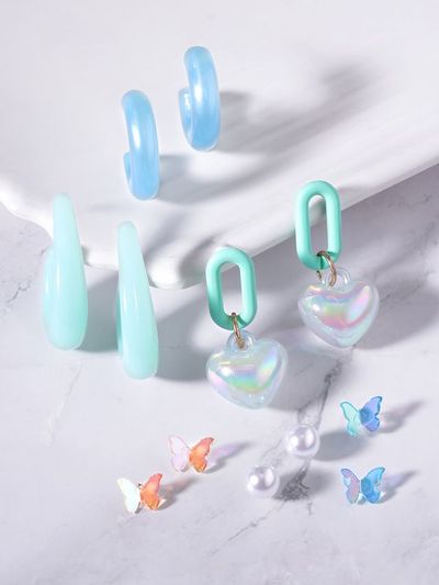Rubans Set of 6, Aqua Blues Fun party Stacking Hoop Earrings