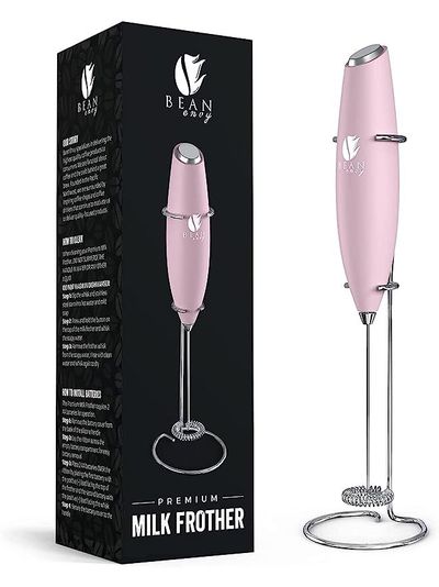 Bean Envy Milk Frother for Coffee - Handheld Battery-Operated Electric Milk & Coffee Frother - Pink