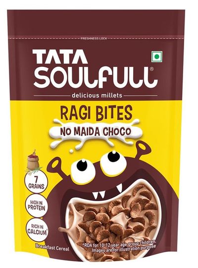 Tata Soulfull Ragi Bites No Maida Choco, Yummy Chocolatey, 7 Grains, Breakfast Cereals
