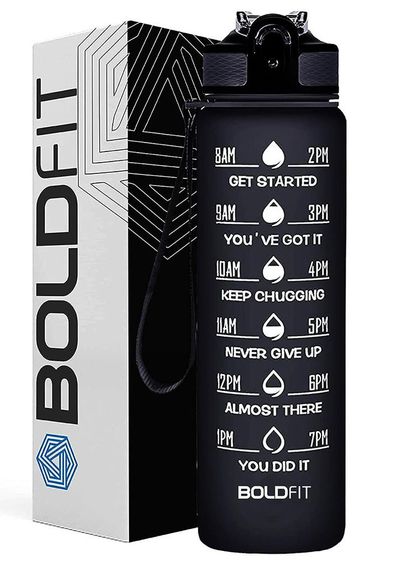 Boldfit Water Bottle With Motivational Time Markers 1 Litre - Black