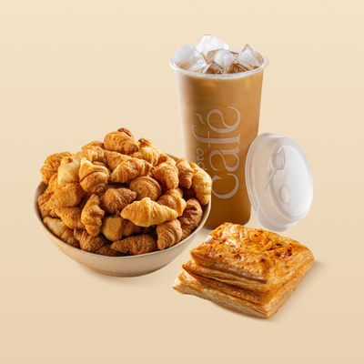 Mini Butter Croissants + Veg Puff + Vietnamese Cold Coffee