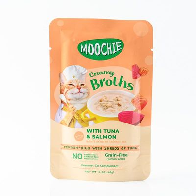 Moochie Wet Food Creamy Broth With Tuna & Salmon , Soup For Cats