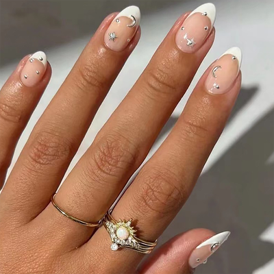 Gush Beauty Nailed It | Reusable Luxury Press On Nails | Medium Almond | Fine French | White