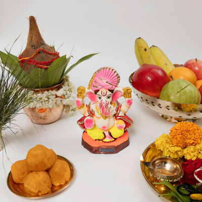 Svasti Eco Friendly Clay Pagdi Ganesh Idol | Multicolour - 6 Inch