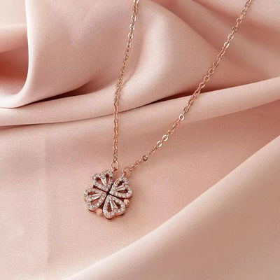 Salty Fashion Hyacinth 4-pcs Zircon Heart Magnetic Clover Necklace for Women