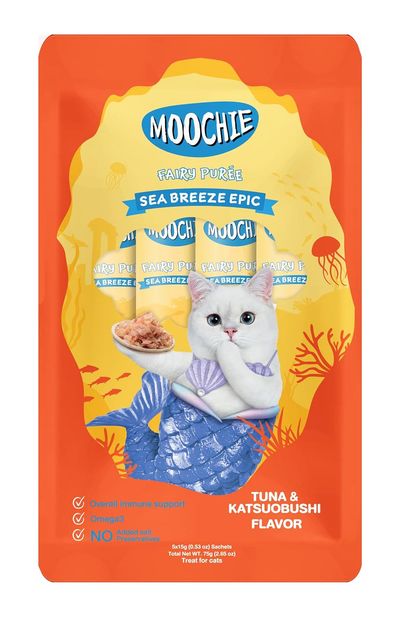 Moochie Cat Creamy Treats With Tuna & Katsuobushi , Lickable Treat For Cats