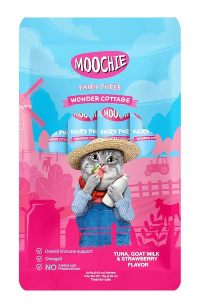 Moochie Cat Creamy Treats With Tuna , Goatmilk & Strawberry , Lickable Treat For Cats