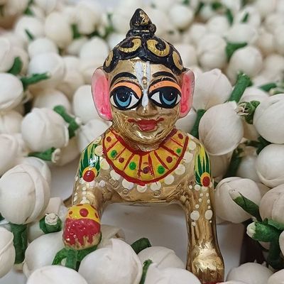 Gullak Laddoo Gopal Handpainted Brass Idol - 2.5 inch