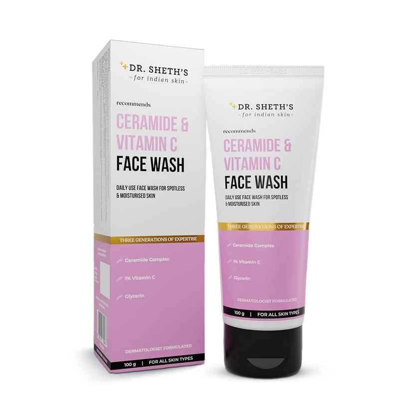 Dr. Sheth's Ceramide & Vitamin C Brightening Face Wash |Cleanses, Hydrates, Reduces Dark Spots