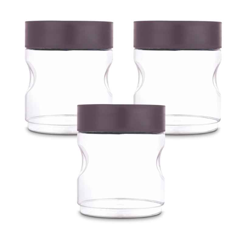 Flair Plastic Stackup Pet Jar Set Of 3 Pcs 1000 ml (Brown), Transparent