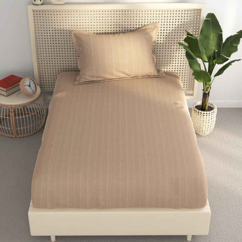 BIANCA Super Soft 100% Egyptian Cotton Satin Stripe Single Bedsheet with Pillow Cover | Wood Smoke