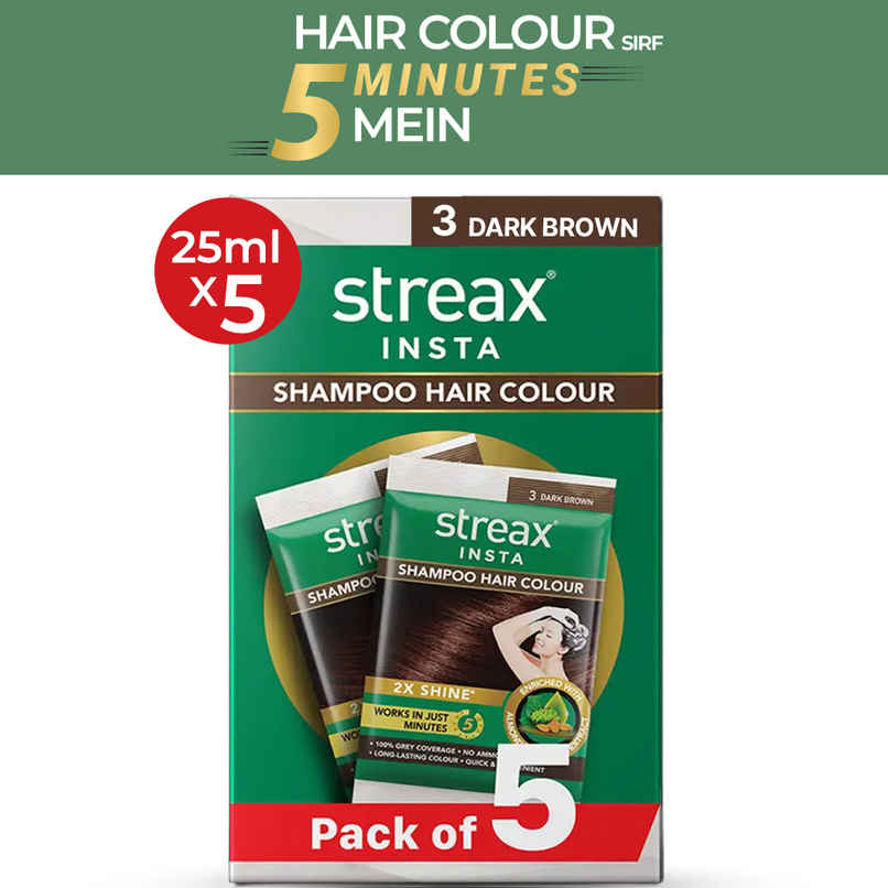 Streax Insta Shampoo Hair Colour for Women and Men- Dark Brown |100% grey coverage in 5 mins