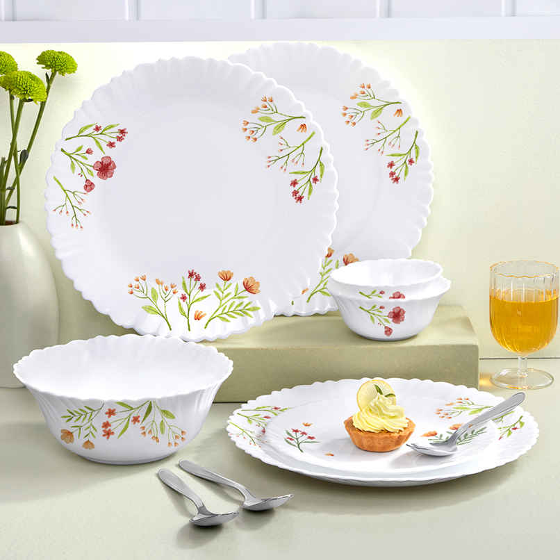 Larah by Borosil Coral Dinner Set | Opalware Crockery for Dining & Gifting | White