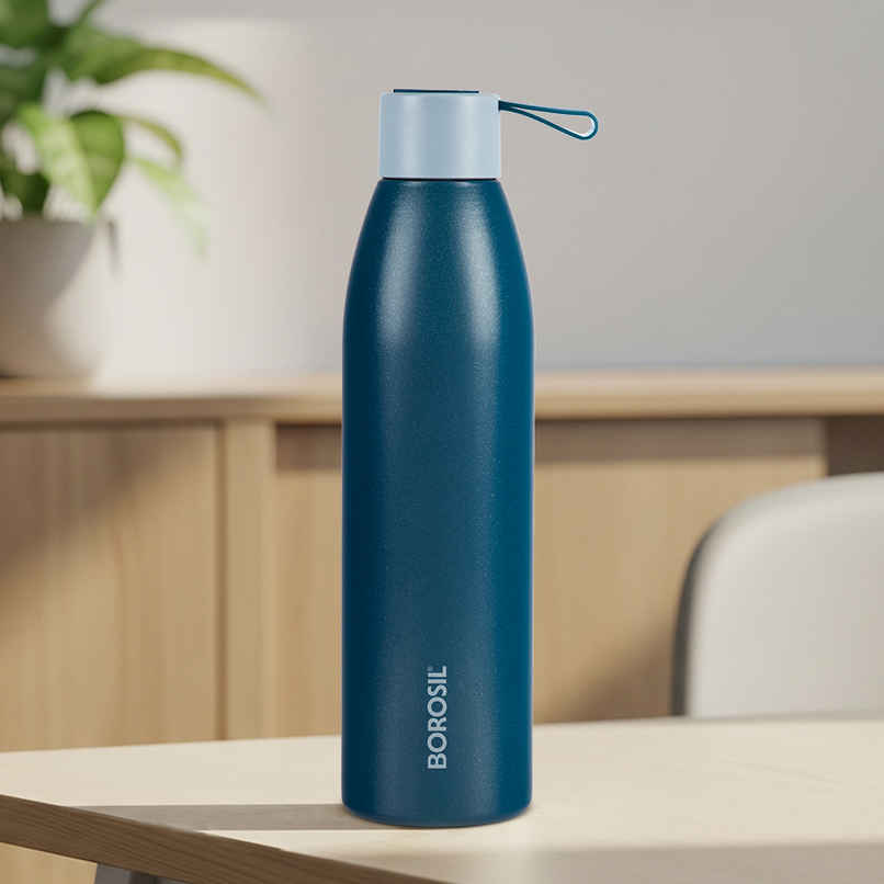 Borosil Duomate Double Wall Vacuum Insulated Stainless Steel Bottle | Blue | 750 ml
