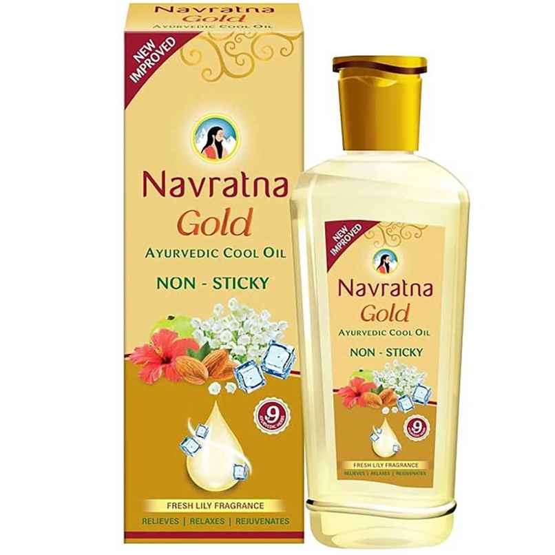 Navratna Gold Ayurvedic Hair Oil Non Sticky Mild Fragrance Goodness Of Almond