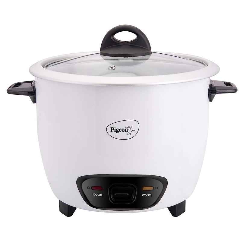 Pigeon  by Stovekraft Joy 400 Watts Rice Cooker, 1 litres, Toughened Glass Lid, Energy Efficient Cooking - White 