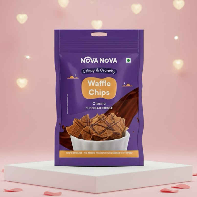 Nova Nova Waffle Crisps | Classic Crispy Waffles with Chocolate Drizzle Nova Nova Waffle Crisps | Classic Crispy Waffles with Chocolate Drizzle