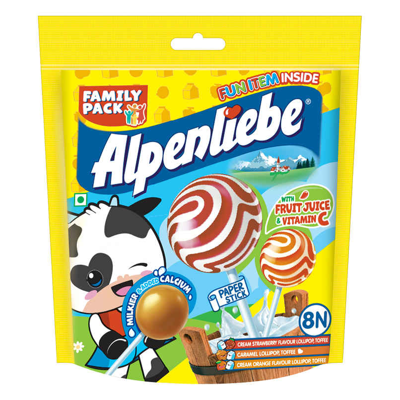 Alpenliebe Lollipop Orange, Strawberry & Caramel Flavour Family Pack
