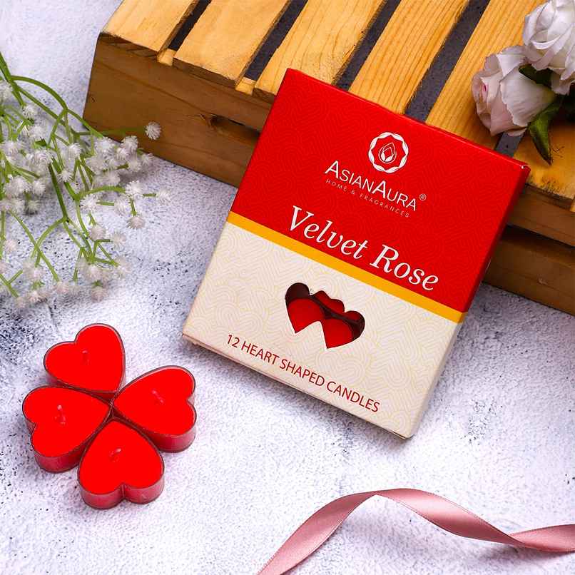 Asian Aura Velvet Rose Heart Shaped Candle