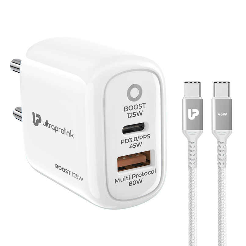 UltraProlink UM1134C 125W Dual USB Multi-Protocol Fast Travel Charger with Type C to C Cable