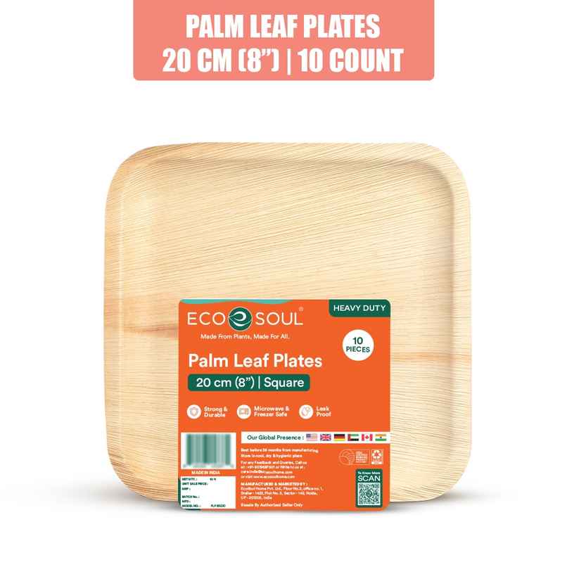 Palm Leaf Plate | Square | 8 inch | 10 Count | Eco Soul