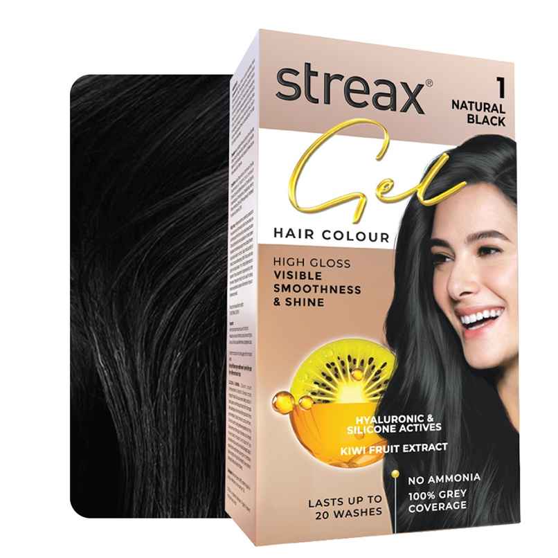 Streax Gel Hair Colour For Women, Natural Black 1 |100% Grey Coverage