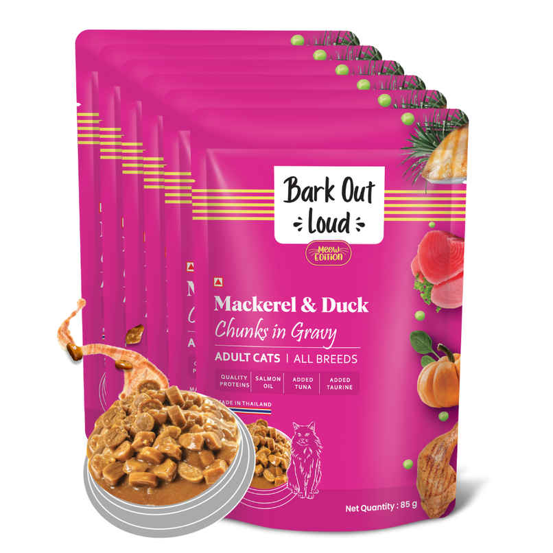 Bark Out Loud Cat Food Mackerel Duck Chunks Gravy Wet Adult All Breeds