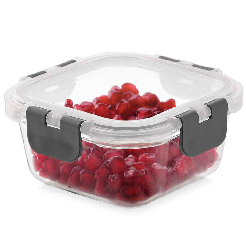 Magnus Glock 320 ml Square Grey Container with Airtight Lid & Detachable Lock, Borosilicate Glass