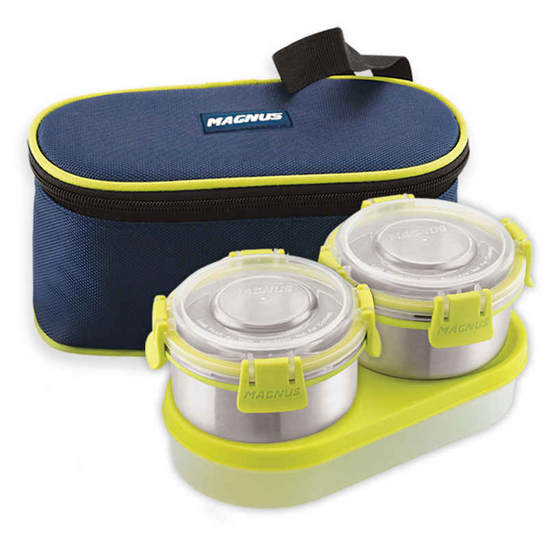 Magnus Avanza 3 Steel Leakproof Lunch Box for School with Klip Lock Lid & Insulated Tiffin Bag