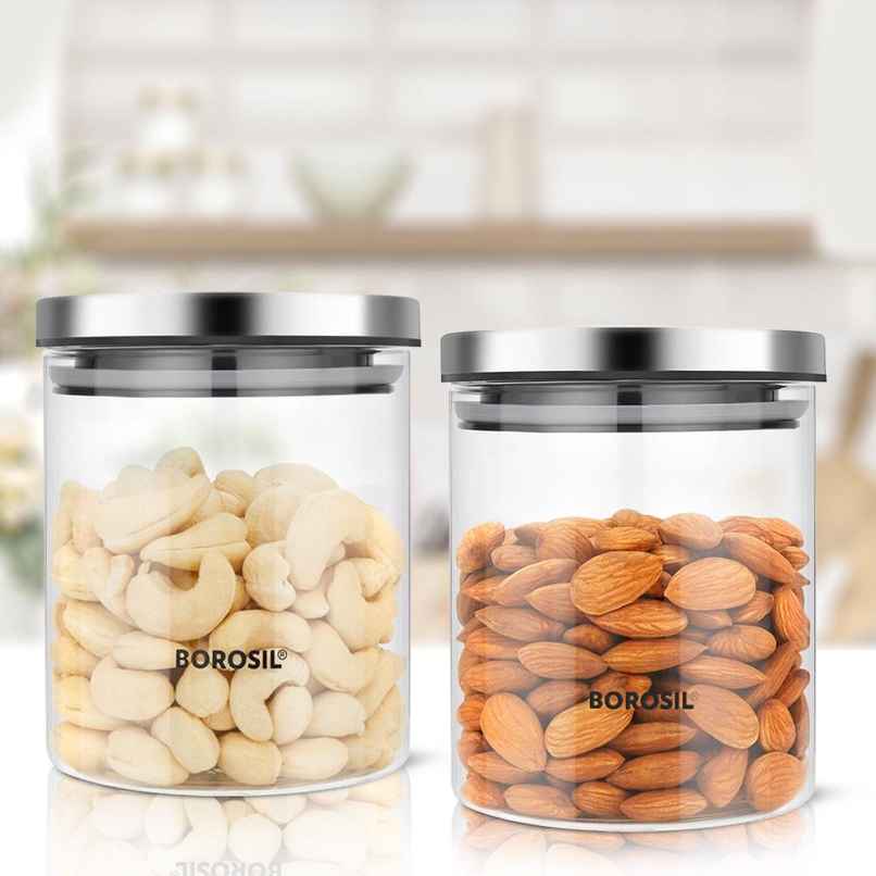 Borosil Classic Jar With Airtight Lid Set (600 ml + 600 ml) | Borosilicate Glass