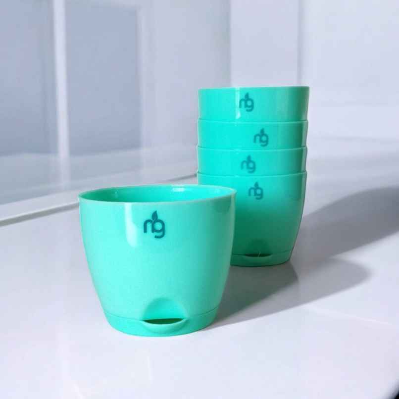 Nurturing Green - Self Watering Pots | Set of 5 | Sea Green | Size: 8cm x 6.5cm Nurturing Green - Self Watering Pots | Set of 5 | Sea Green | Size: 8cm x 6.5cm
