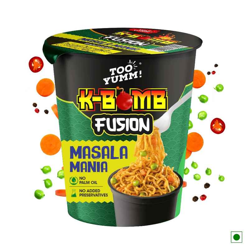 Too Yumm Fusion Masala Instant Cup Noodles, Veg, No Palm Oil Healthy K Bomb Noodles