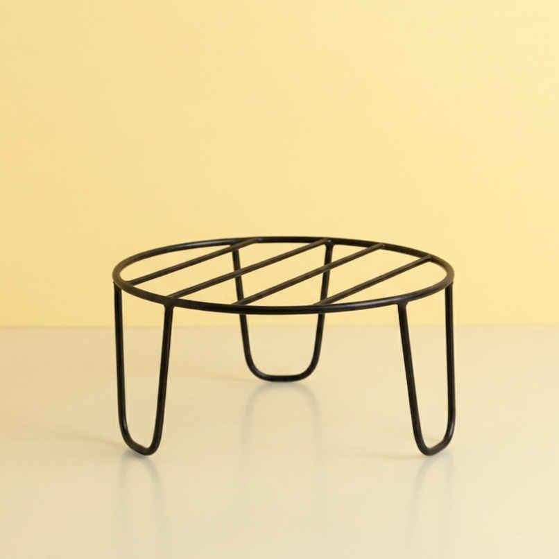 Nurturing Green - Circular Metal Plant Stands | Pack of 1 | Black | Size: 8Inch x 4Inch