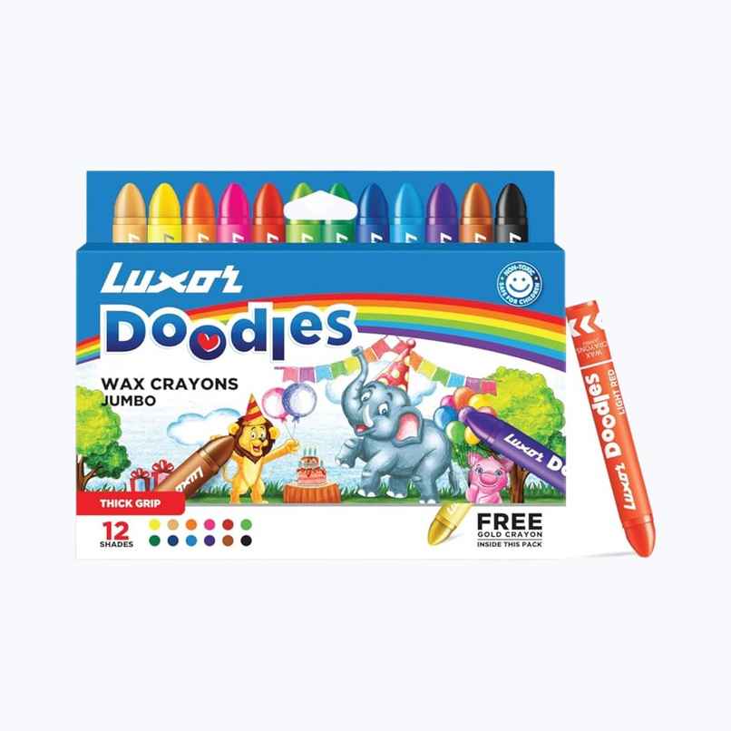 Luxor Doodles Jumbo Wax Crayons| 12 Assorted Shades| 1 Free Gold Crayon | Best For Young Artists Luxor Doodles Jumbo Wax Crayons| 12 Assorted Shades| 1 Free Gold Crayon | Best For Young Artists