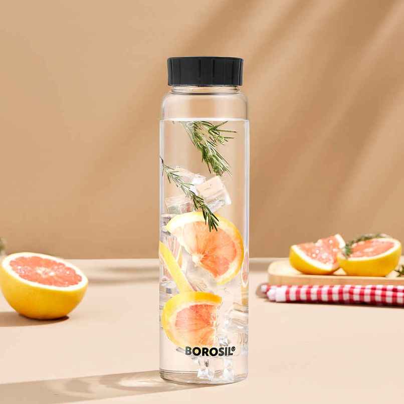 Borosil Crysto Wide Mouth Water Bottle with PP Lid | Borosilicate Glass Bottle | 1 L