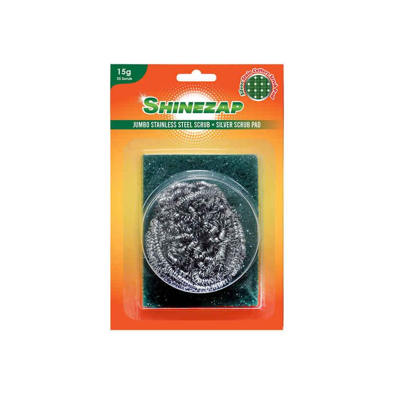 Shinezap 1 Stainless Steel Scrubber (15g) and 1 Scrub pad Combo