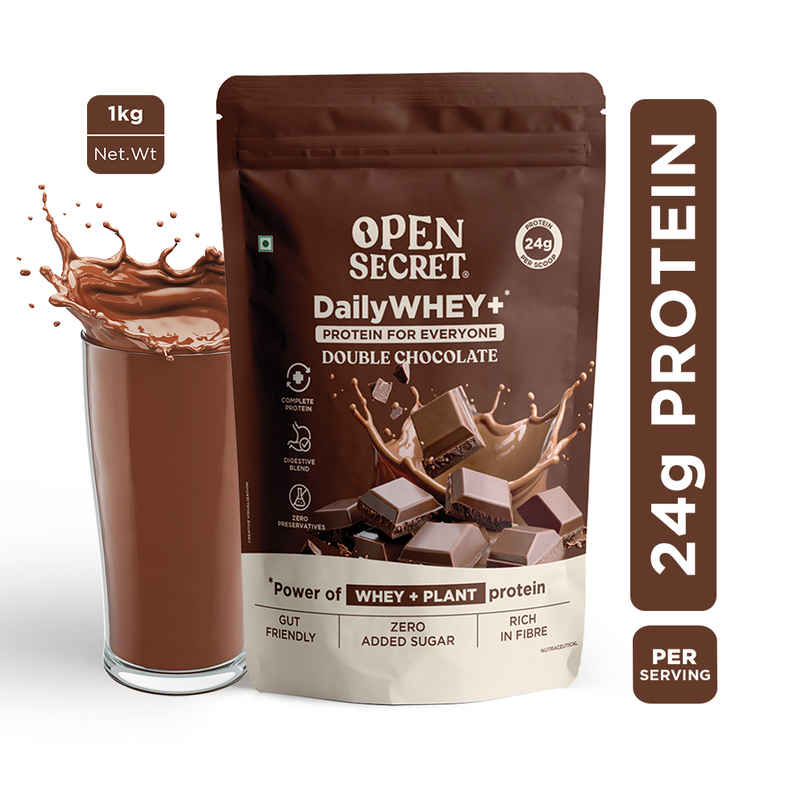 Open Secret Whey+ Protein - Double Chocolate Flavour | 24g Protein Per Scoop