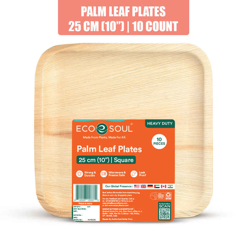ECO SOUL | Palm Leaf Disposable Plates | 10 Inch | Square | 10 Count ECO SOUL | Palm Leaf Disposable Plates | 10 Inch | Square | 10 Count