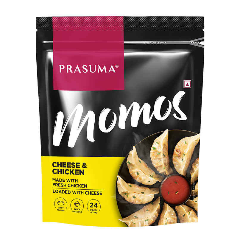 Prasuma Cheese & Chicken Momos, 24 pcs | Loaded with Cheese | Chicken, No Soya | No MSG or Palm Oil