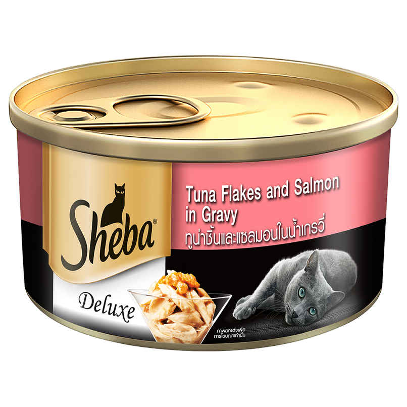Sheba Deluxe Wet Cat Food Tuna Flakes and Salmon in Gravy | Can