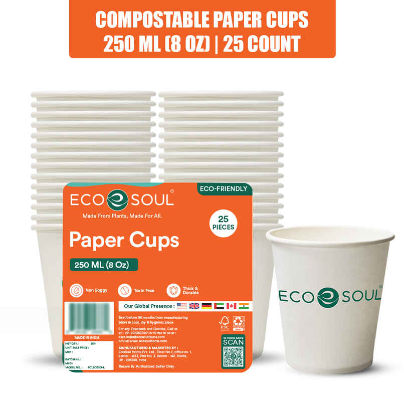 ECO SOUL | Disposable Paper Cups/Glasses | 250 ml | Standard | 25 Count ECO SOUL | Disposable Paper Cups/Glasses | 250 ml | Standard | 25 Count